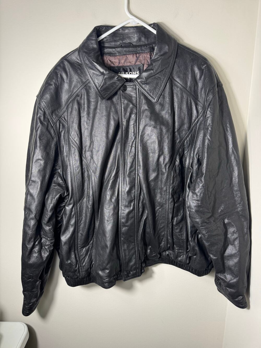 Vintage Wilsons Leather Black Motorcycle Biker Bomber Jacket Men's Size 2X